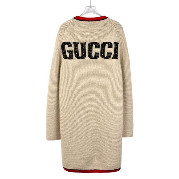 DM0093 Gucci Womens Beige Wool Knit Cardigan With NY Patch & Red Trim - Picture 2 of 8